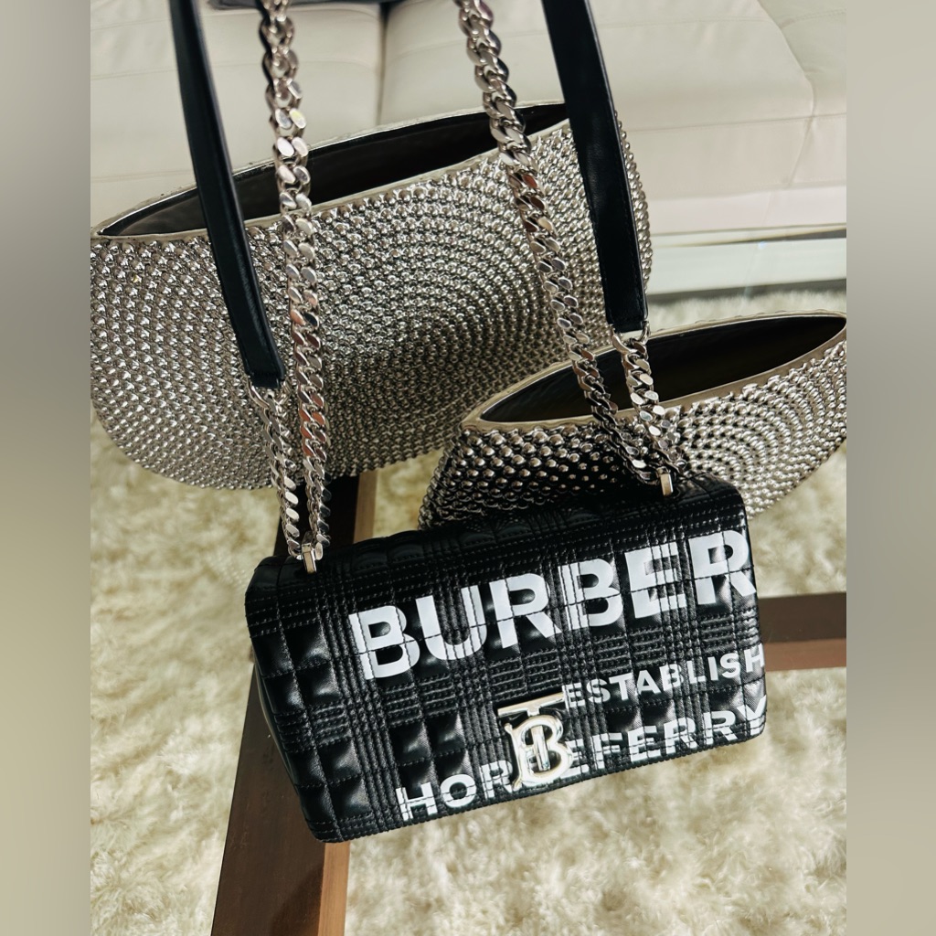 Burberry Women’s Black Logo Lola Quilted Chain Handbag Crossbody Bag
